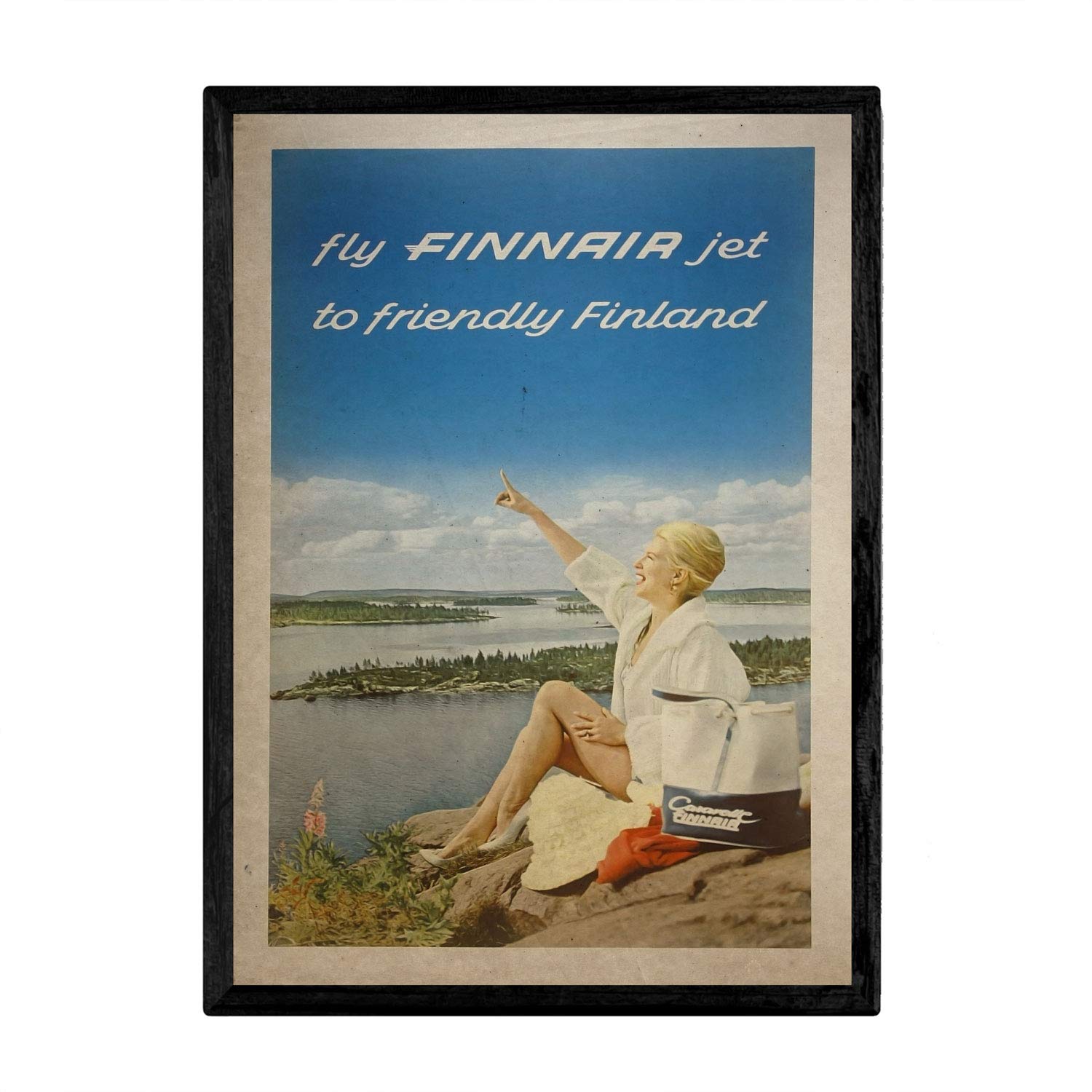Poster vintage Finnair Nacnic en tamaño A3 con marco incluido para decoración