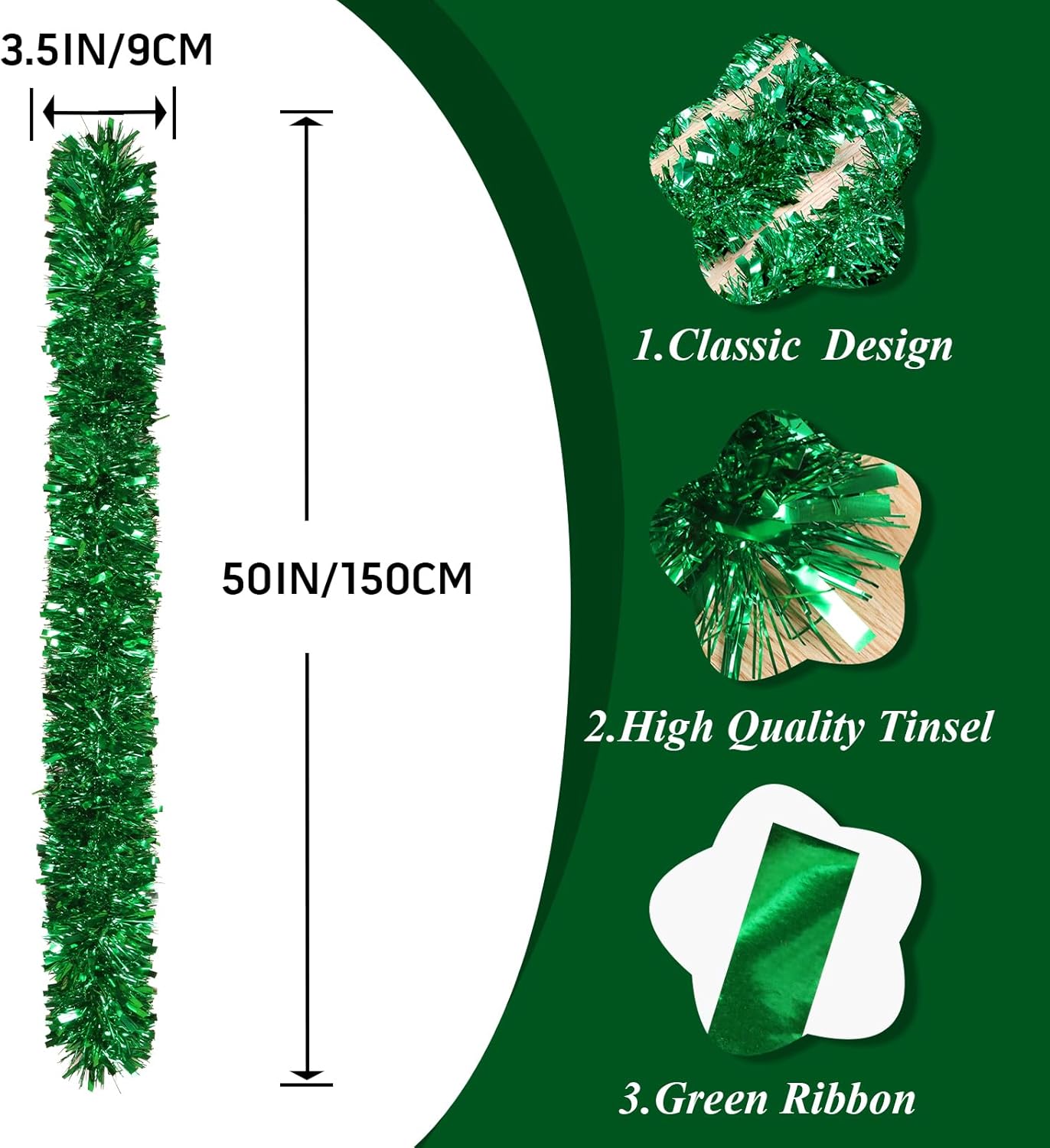 50Ft Green Christmas Garland Decorations,Xams Greenery Tinsel Stems Non-Lit Soft Twist Garland Decor for Tree Stairs Railing Front Door Mantle Fireplace Indoor Outdoor Holiday Home - Image 2