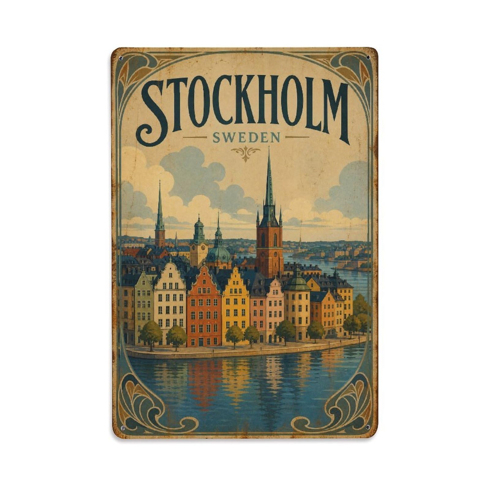 Metal Tin Sign Vintage Travel Sweden Stockholm