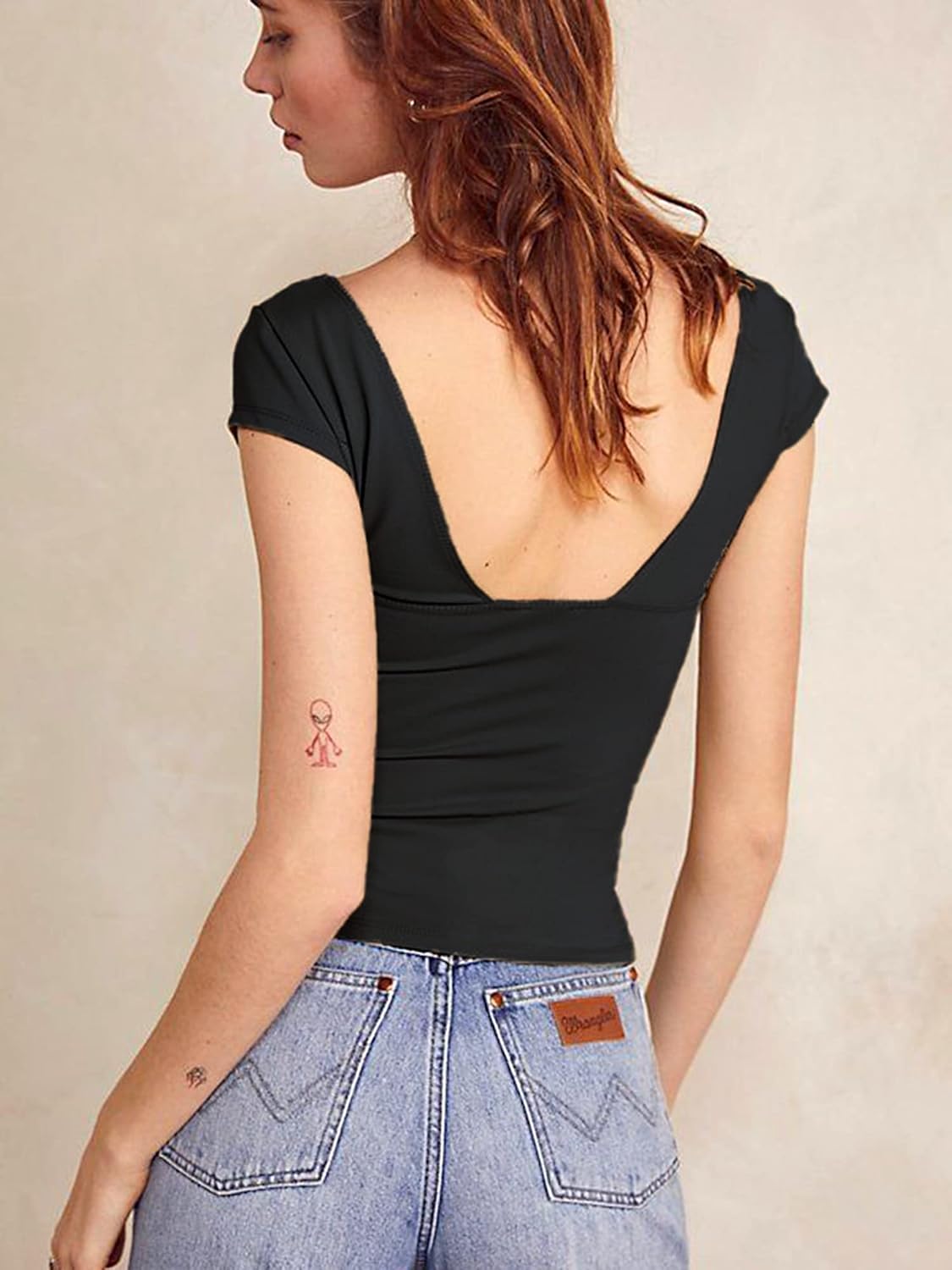 Women's Sexy Backless Crop Tank Tops Deep V Neck Short Sleeve T-Shirts Slim Fit Y2K Tops Open Back Cami Tops - Image 2