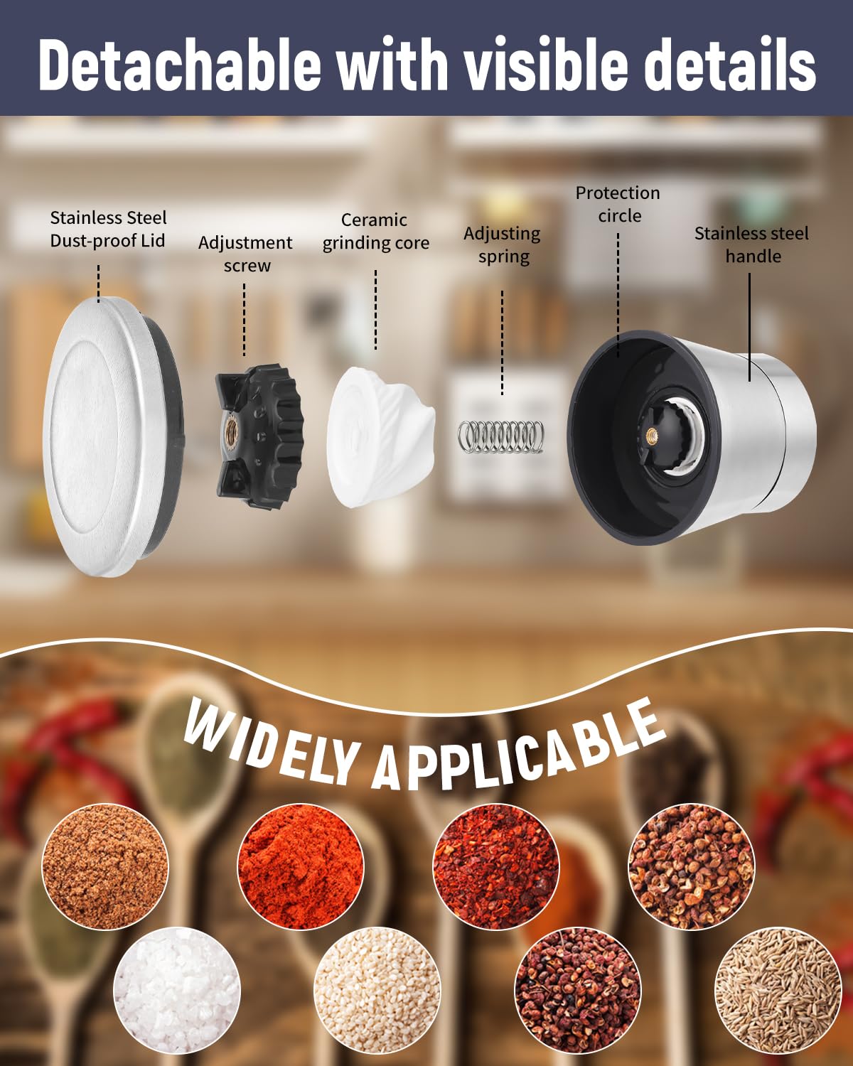 Macina Sale E Pepe KitchenBoss - 2 Pezzi, Nucleo Ceramica, Vetro E Acciaio - Foto 7