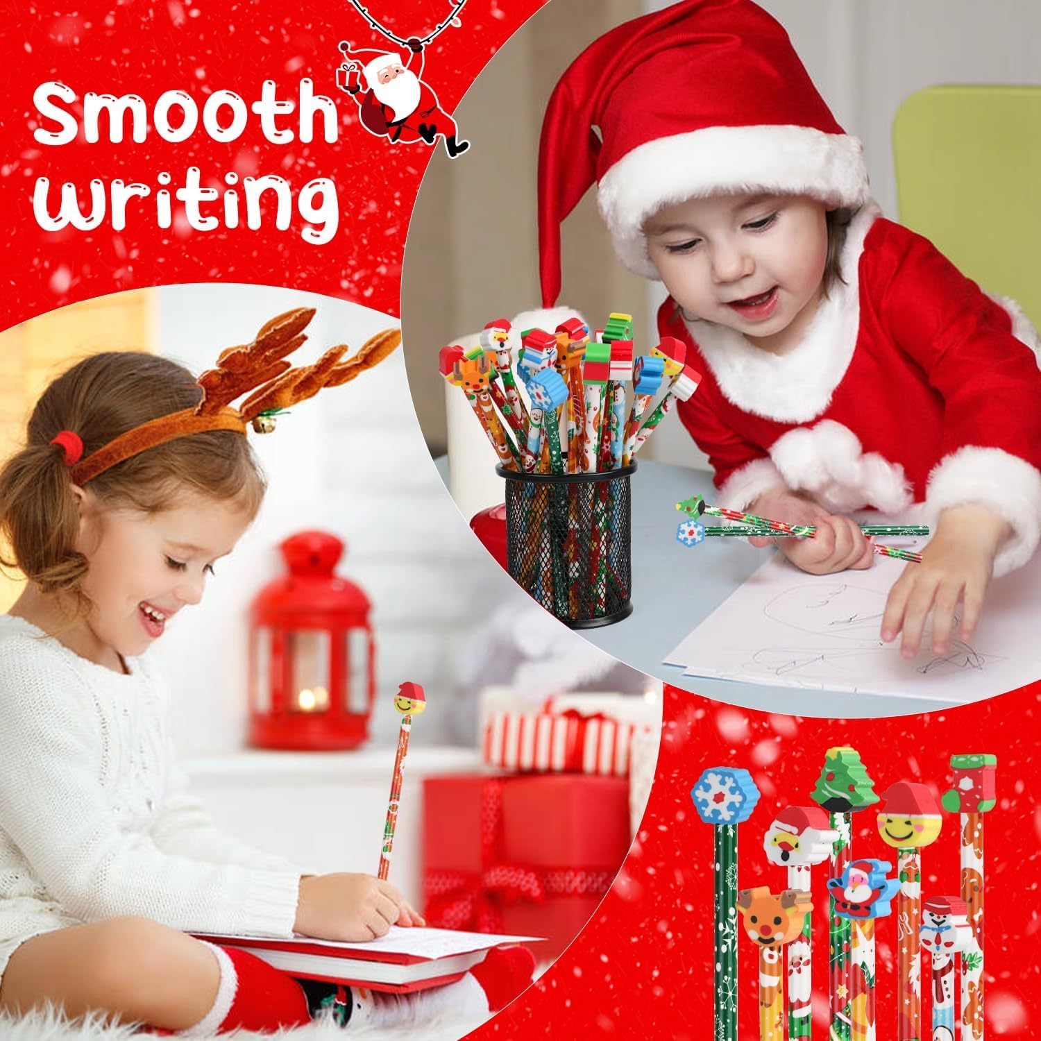 VEYLIN Christmas Pencils, 48 Pack of Xmas Pencils with Erasers Kids Children Holiday Gifts Christmas Classroom Prizes - Image 2