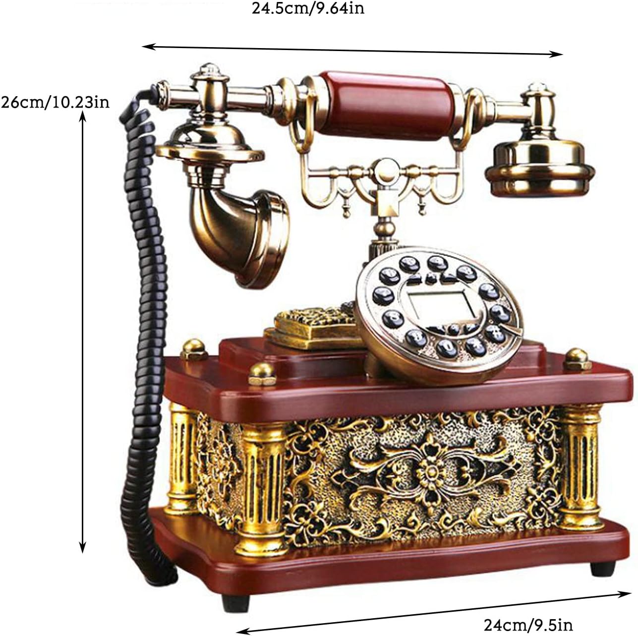 Antique Landline with Push Button Dial Backlit Display, Retro Vintage Telephone Desk Decor Ornament for Home Hotels Decor
