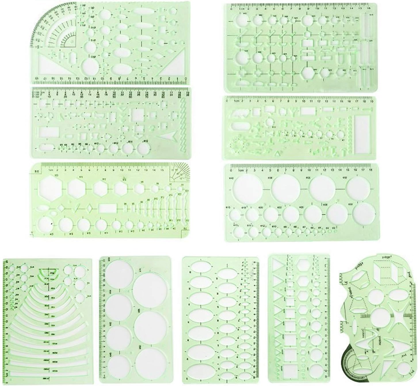 11 Pack Drawings Templates Technical Stencils Measuring Template Plastic Geometric Rulers for Art,Office,School and Engineering