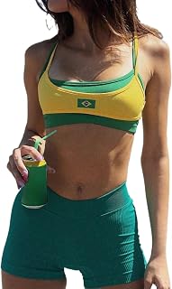 Brazil Flag Color Top Adjustable Straps Patchwork Tank Crop Top Casual Summer Trendy Tops