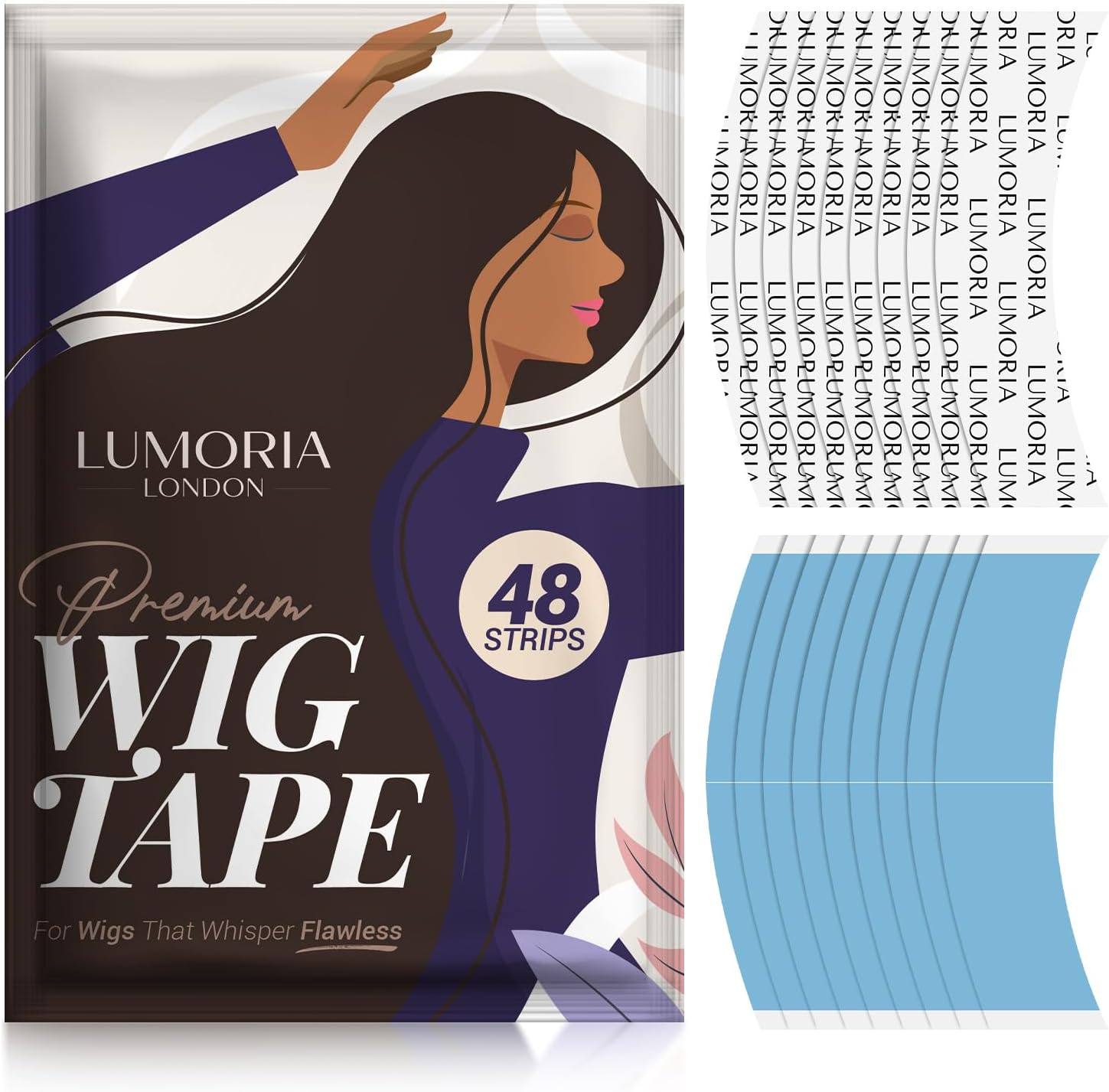 LUMORIA 48pcs Wig Tape Double Sided Ultra Hold - Lace Front Tape for Wigs, Toupee Tapes Double Sided, Hair Tapes for Wigs, Strong Adhesive Hold & Waterproof, Wig Glue Strips