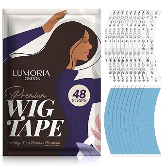 LUMORIA 48pcs Wig Tape Double Sided Extra Strong Hold - Toupee Tape for Woman, Wig Tapes for Lace Wigs, Hair System Tapes, Strong Waterproof Hold, Double Sided Hair Strips