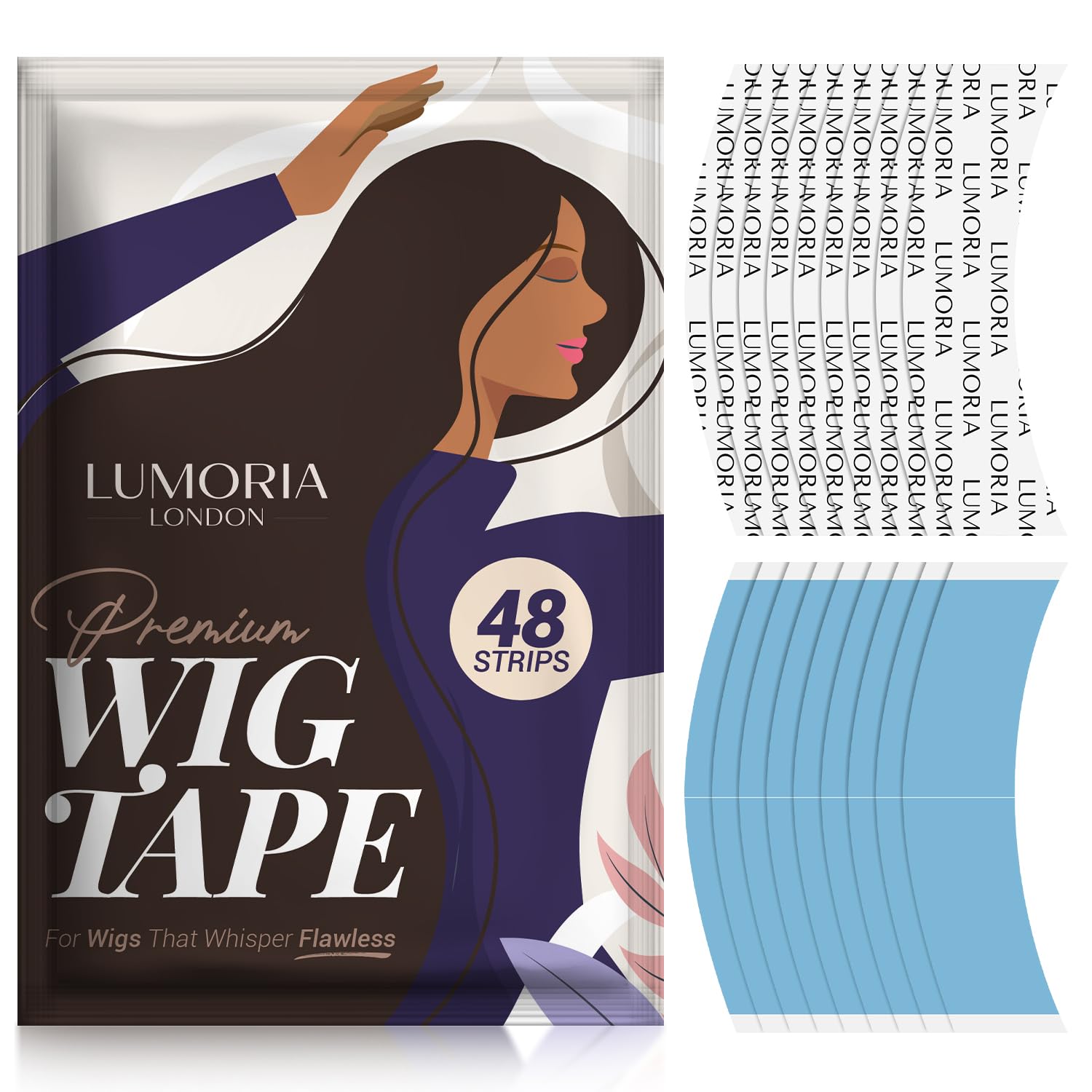 48pcs Wig Tape Double Sided Ultra Hold - Lace Front Tape for Wigs, Toupee Tapes Double Sided, Hair Tapes for Wigs, Strong Adhesive Hold & Waterproof, Wig Glue Strips