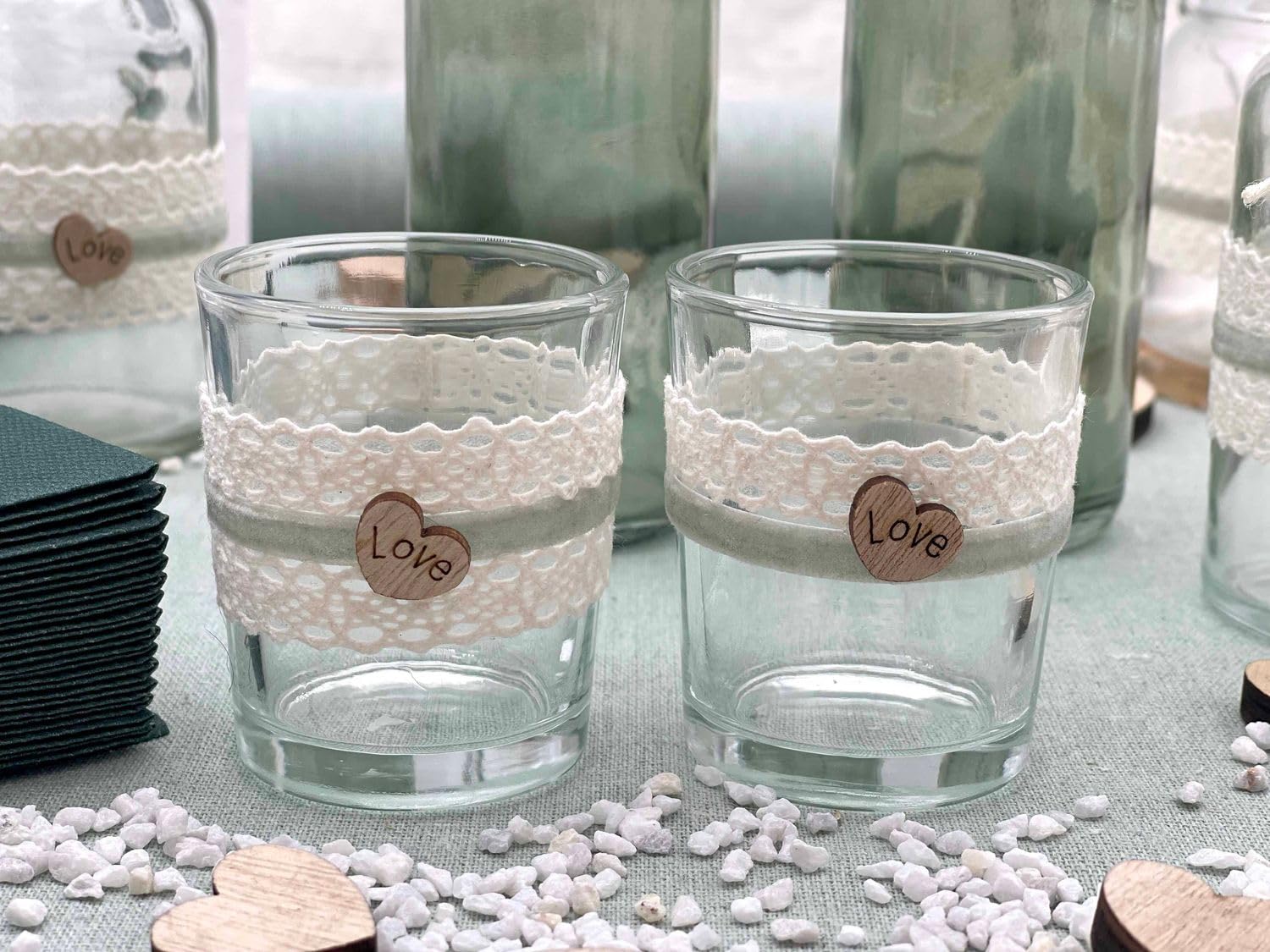 ZauberDeko Tischdeko Herz Salbei Eukalyptus Holz Creme Hochzeit 20 Personen