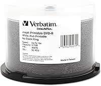 Verbatim DVD-R 4,7 GB 16X Aqua Ace branco brilhante jato de tinta superfície impressível, Hub impresso - 50 pk Spindle, 16 unidades de cubo imprimível, Branco