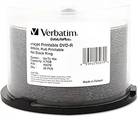 Verbatim DVD-R 4,7 GB 16X Aqua Ace branco brilhante jato de tinta superfície impressível, Hub impresso - 50 pk Spindle, 16 unidades de cubo imprimível, Branco