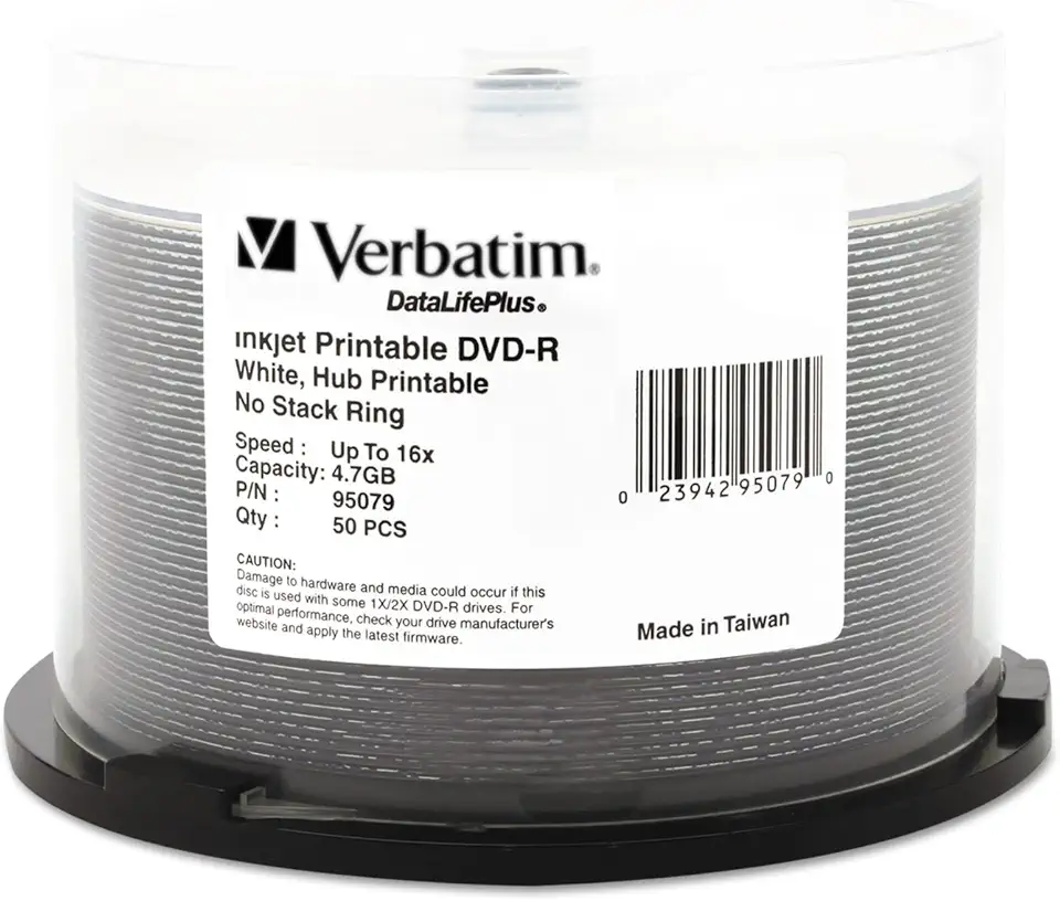 Verbatim DVD-R 4,7 GB 16X Aqua Ace branco brilhante jato de tinta superfície impressível, Hub impresso - 50 pk Spindle, 16 unidades de cubo imprimível, Branco