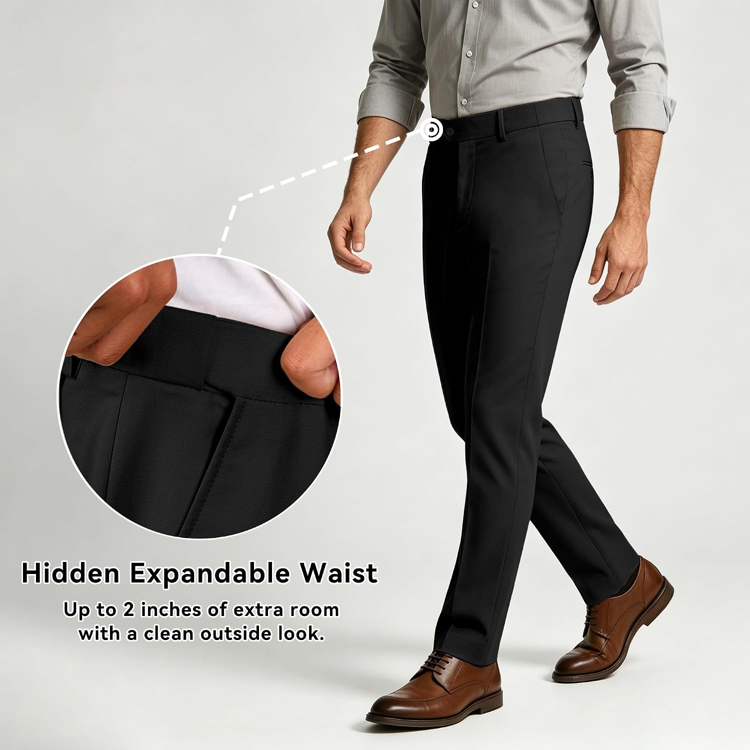 Mens Dress Pants Classic Fit Pleated, Expandable Waist Business Casual Slacks, Dress Pants for Men