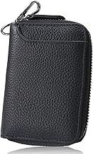 STREAM Men's Genuine Cowhide Leather Key Case, Smart Key Case, 6 Hooks, Carabiner, Coin Purse, Mini Wallet, Black