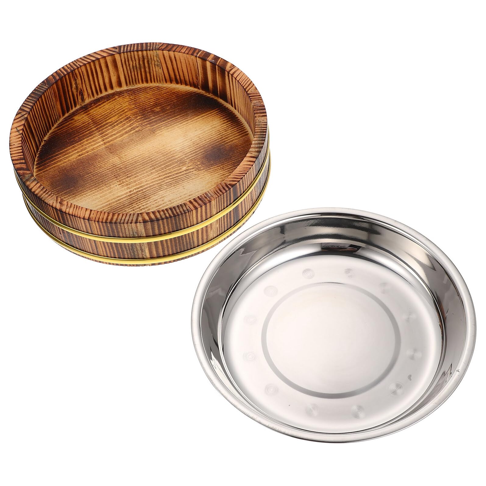 Housoutil Recipiente para Arroz Estilo Japonés de 24 CM Barril de Madera Carbonizada y Cubeta Interior de Acero Inoxidable Gruesa y Profunda Adecuado para Sushi y Preparación Restaurantes
