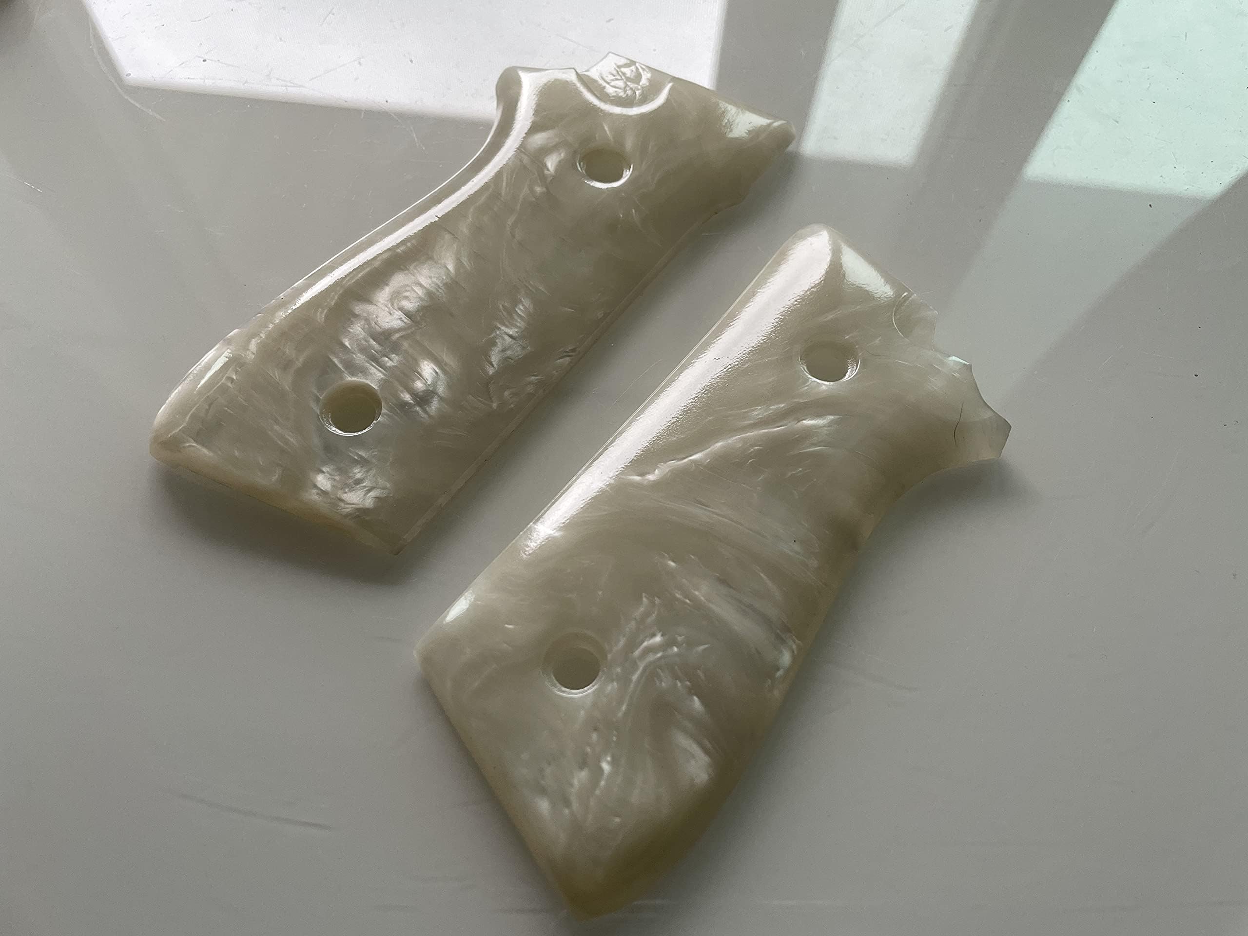 New! Grips Compatible with Taaurus Pt-92, Pt-99, Pt100, Pt101 Decocker, Smooth White Pearl Resin, Thai Handmade and Ship from Thailand