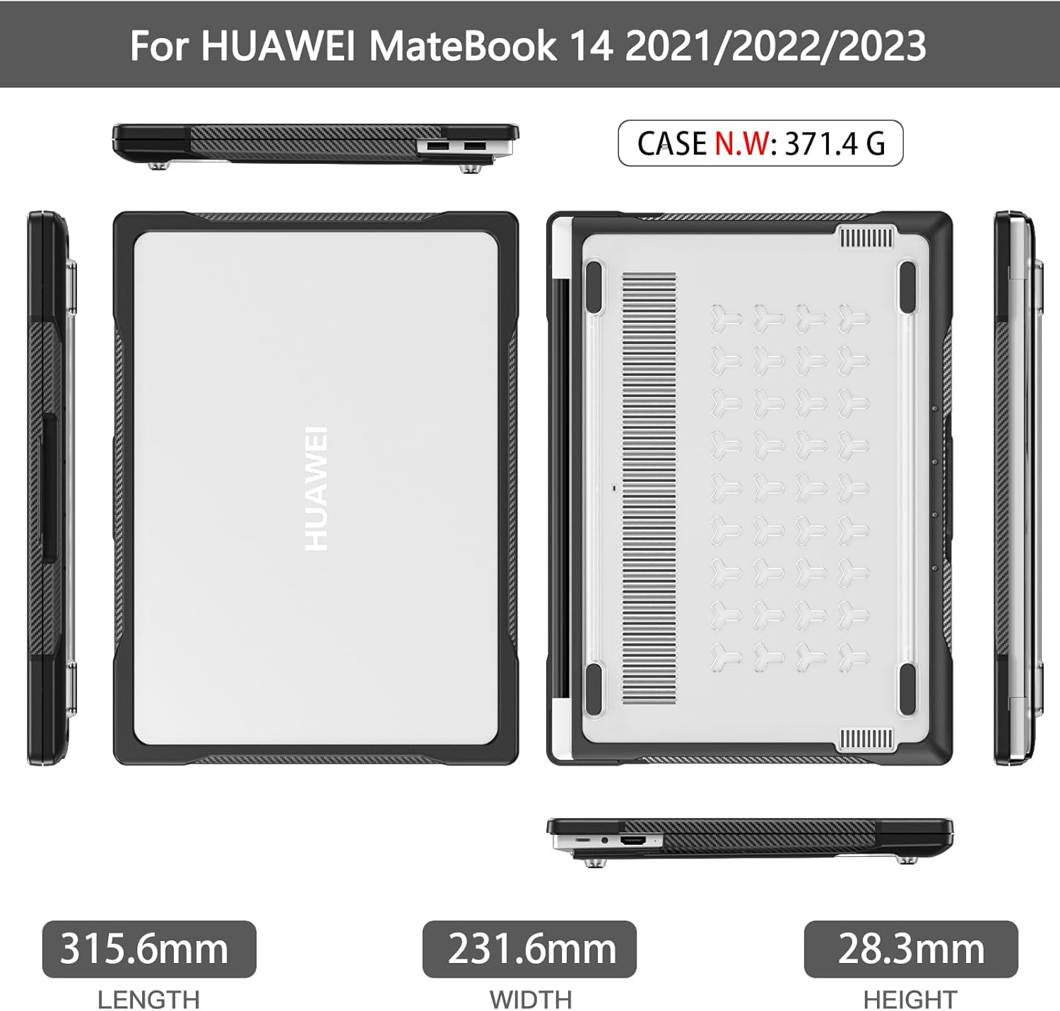 Case Compatible with Huawei MateBook 14 2021/2022/2023, Anti-Rupture TPU Frame + PC, Anti-Fingerprint Cover Plastic Hard Shell Compatible with Huawei MateBook 14(Clear)