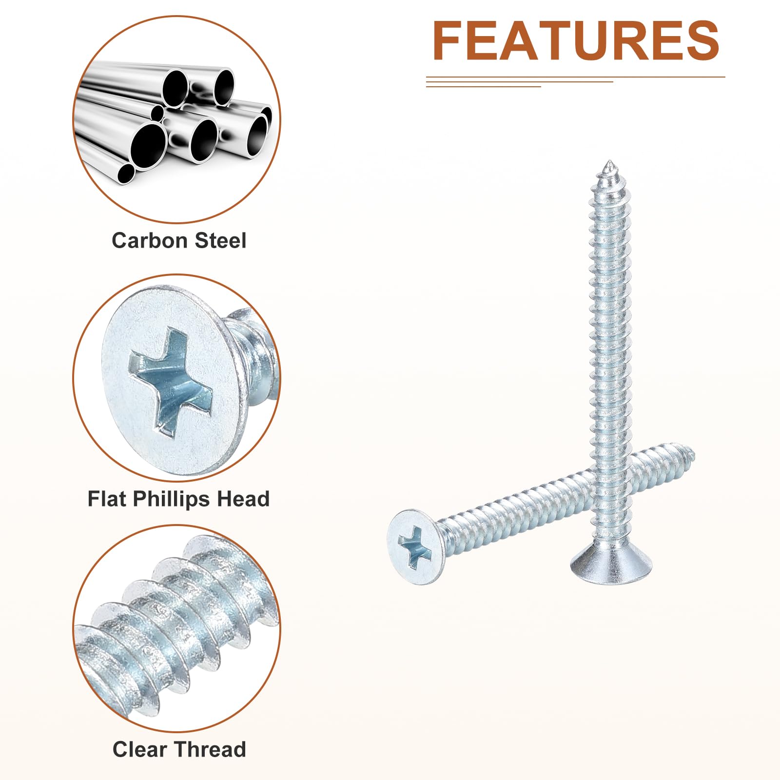 DTGN 100Pcs ST4.8x50mm Self Drilling Screws, Carbon Steel Flat Head Phillips Sheet Metal Screw - Image 4