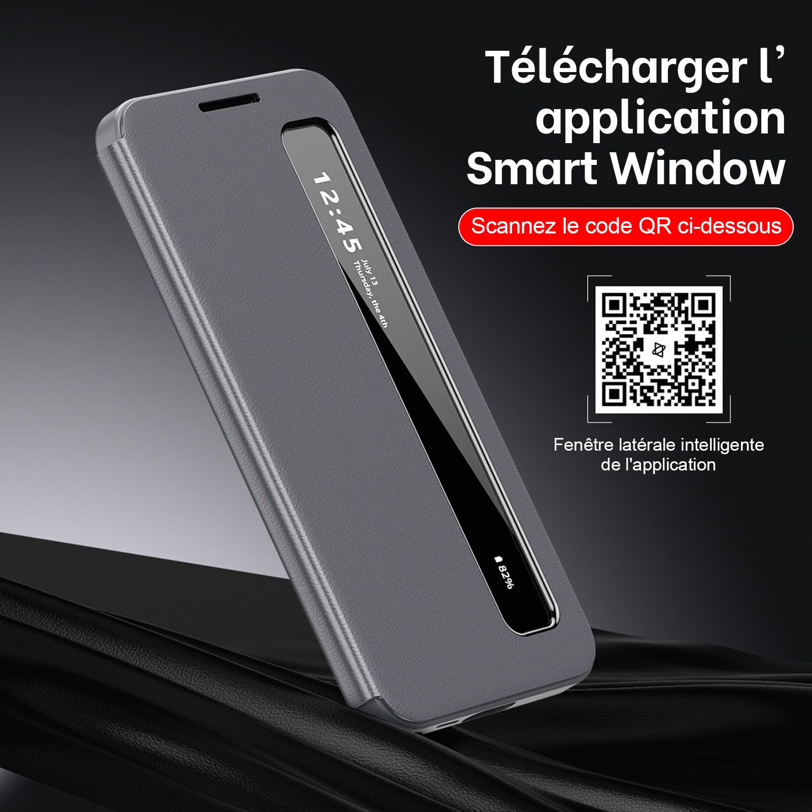 Cover per Samsung Galaxy S26 Ultra 5G con aletta con finestra trasparente View, in pelle PU premium, protezione completa antiurto e antigraffio, custodia elegante (grigio)