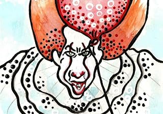 Pennywise Clown Art from Stephen King 'It' Novel Book scary creepy clowns artwork paintings horror Halloween freaky stuff acrylics watercolors drawings StickyKitties