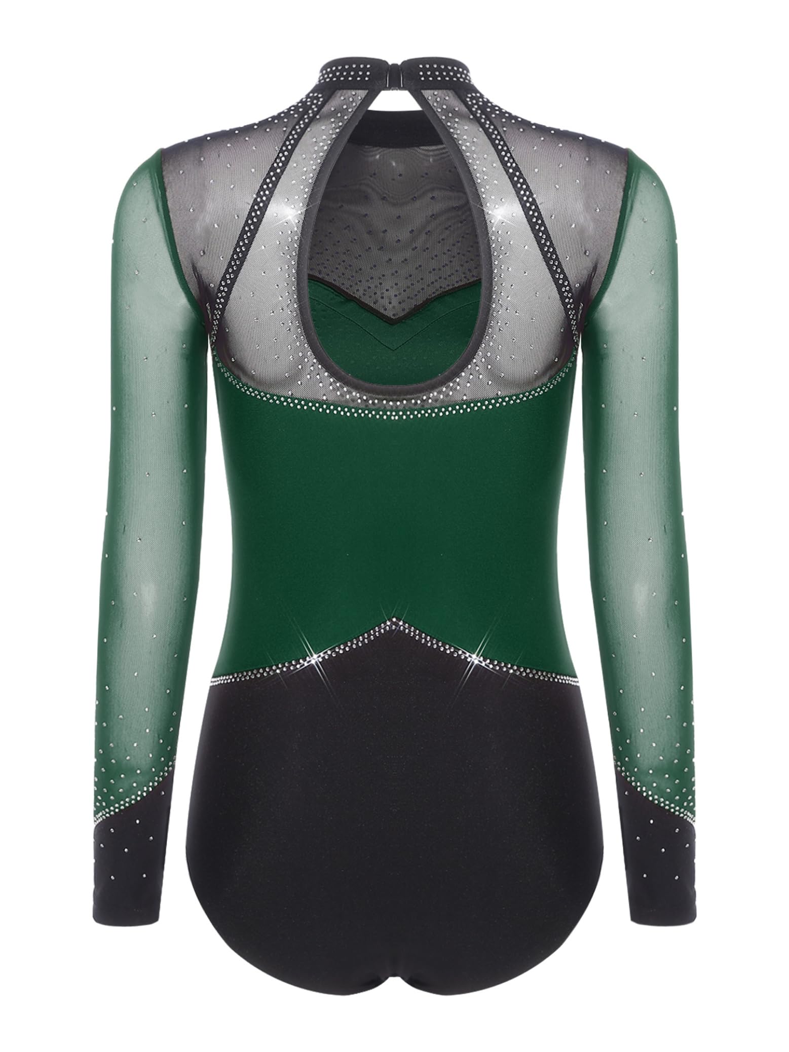 Leotardo Gimnasia Body Maillot de Danza Ballet Mujer Manga Larga con Pedrería Brillante Patinaje Artístico