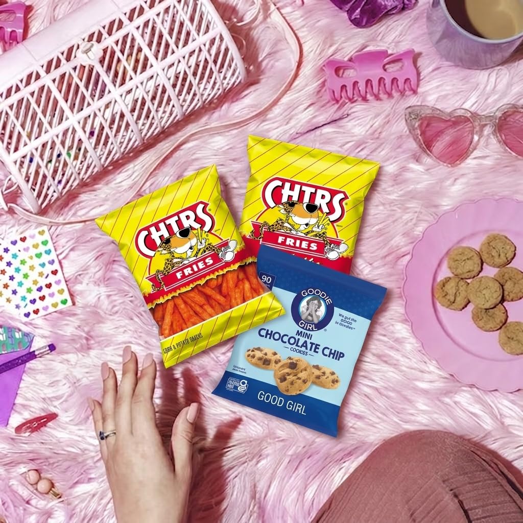 Chesters Frie Flamin Hot Corn Snack Fries & GoodIe Girl Chocolate Chip Mini Cookies Snack Pack, Gluten Free Variety Bundle, Individual Bags Multipack, Spicy Chips & Sweet Snacks for Lunch Boxes, Kids, Office & Travel