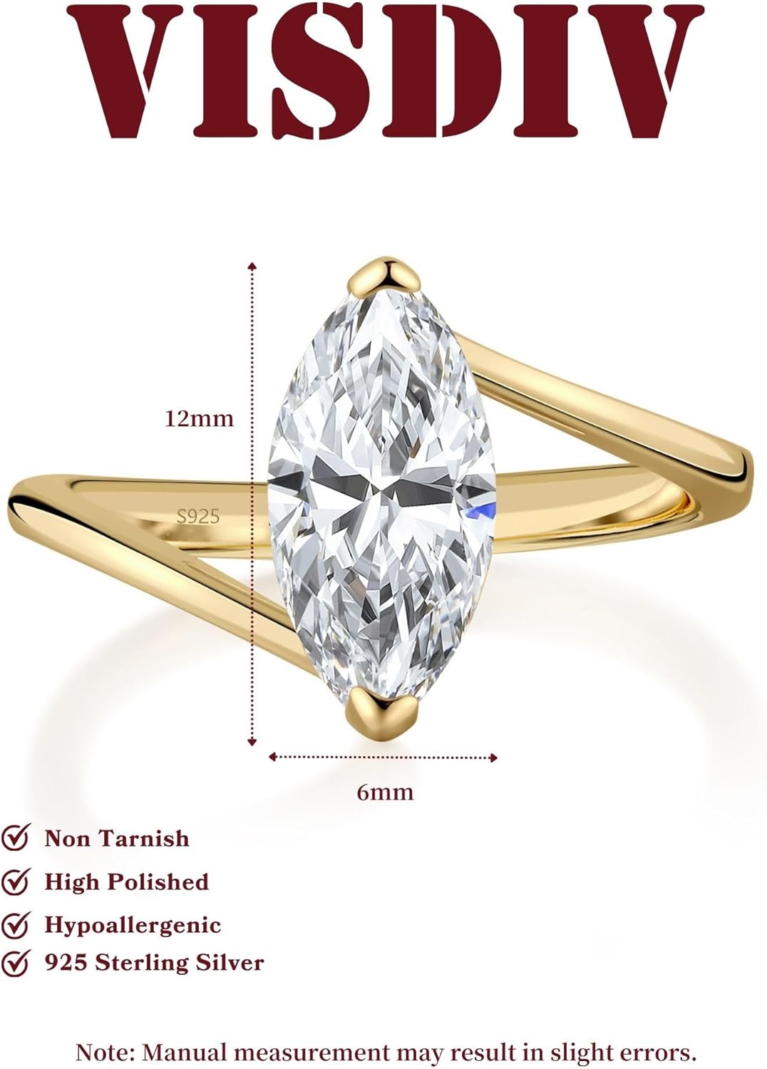 2CT Engagement Ring for Women Marquise Cut 925 Sterling Silver AAAAA Cubic Zirconia CZ Wedding Band Promise Ring For Women Solitaire Simulated Diamond Silver/Gold Size 5-10 - Image 4