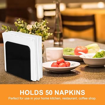Square Napkin Holder, Black, Iron, Contemporary Style, Suitable for Kitchen Countertops, Cafe Indoor Outdoor Napkin Holders