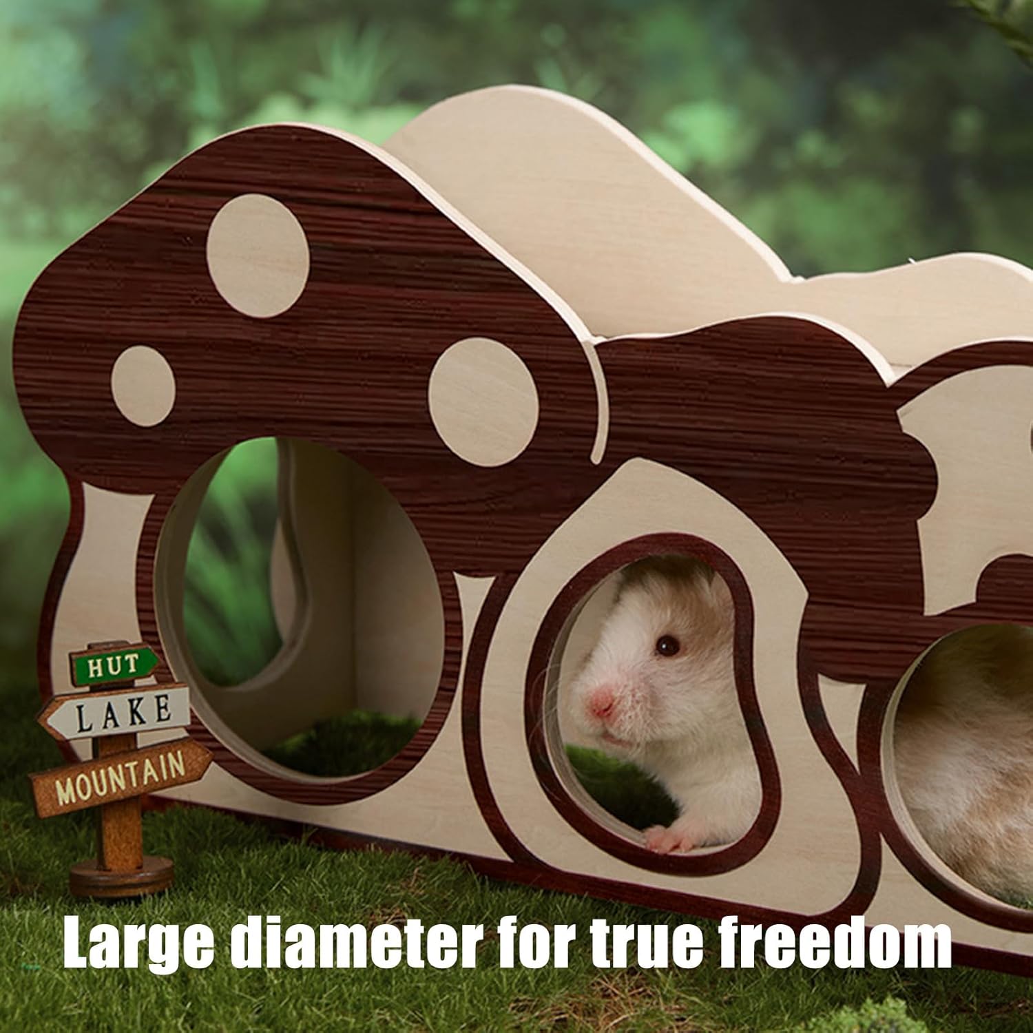 Hamster Houses - Wooden Mushroom Shape Hut, Pet Shelter, Natural Chew Toy | Small Animal Nest for Gerbil Bunny Hedgehog Guinea Pig Ferret Dwarf Hamster Indoor Cage Habitat