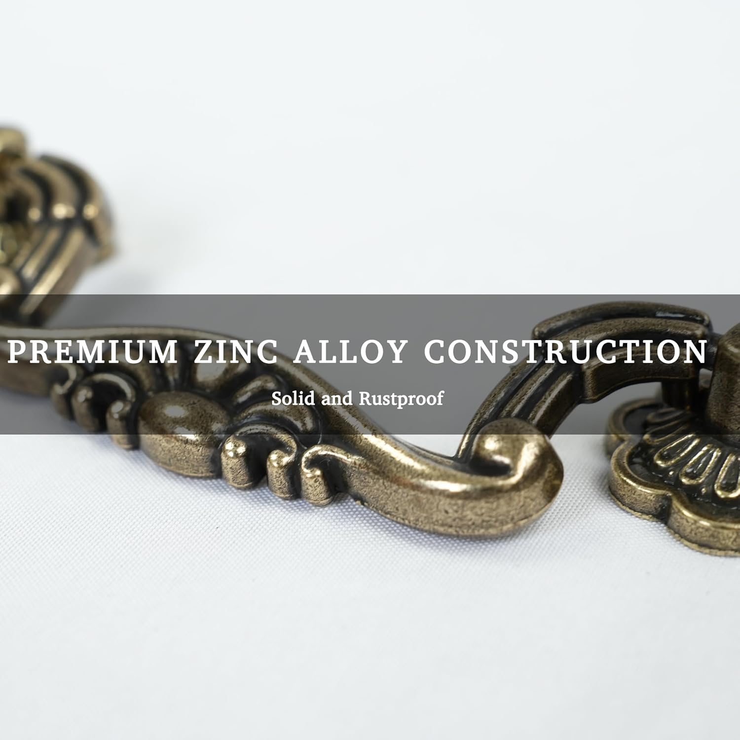 6-Pack Antique Brass Drop Bail Pulls for Cabinets, 3" Hole Centers, Vintage Floral Decorative Handles for Dresser Drawers, Wardrobe Cupboards