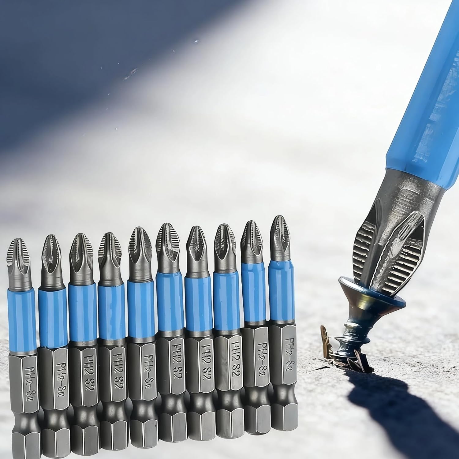 12pcs Magnetic Anti-Slip Screwdriver Bit Set, Hex Shank (PH1 PZ1 PH2 PZ2 PH3 PZ3), 50mm Length, Durable S2 Alloy, Ideal for Drills, for Home & Automotive Repairs,Wearresistant Bits