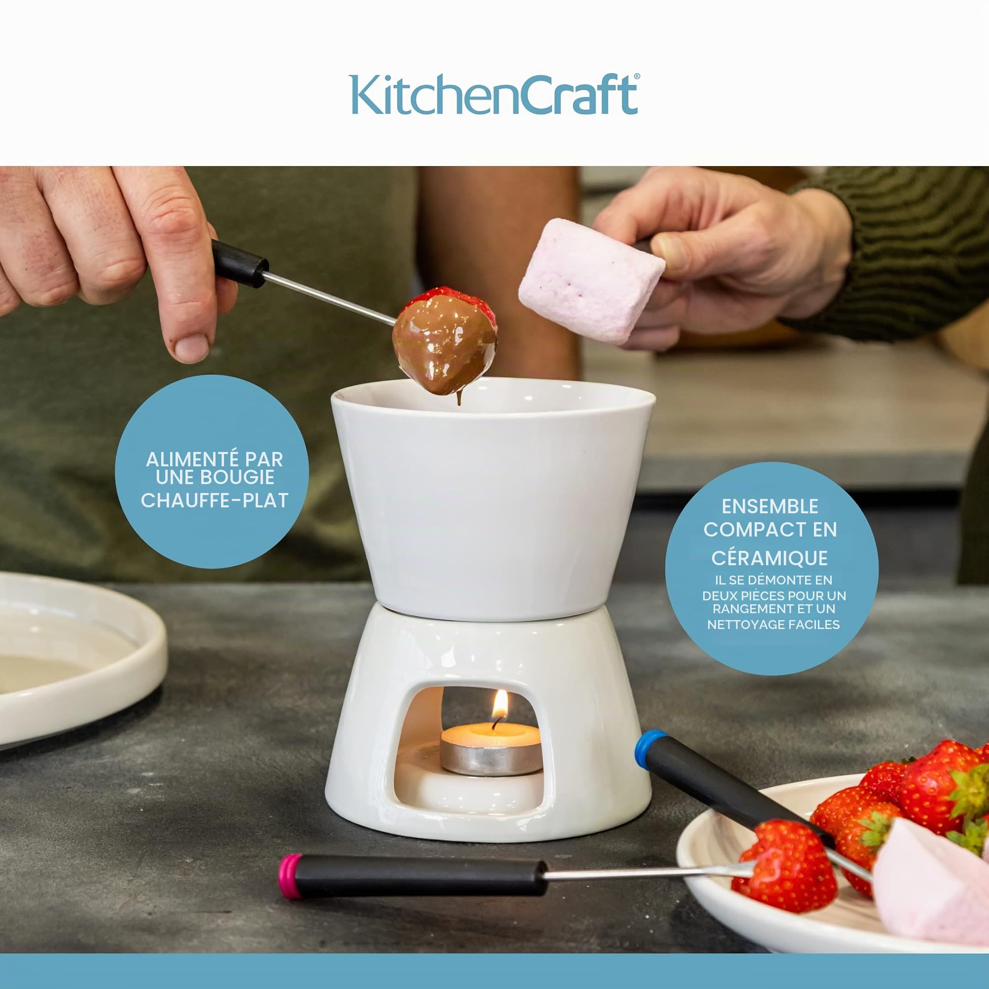 KitchenCraft Chocolate Fondue Set with Ceramic Pot
