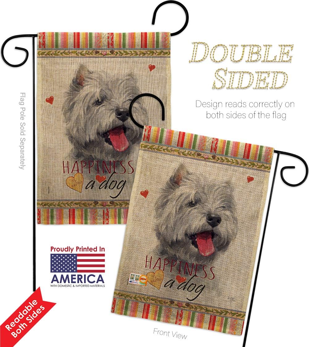 Westie Happiness Burlap Burlap Garden Flag Animals Dog Puppy Spoiled Paw Canine Fur Pet Nature Farm Animal Creature Small Decorative Gift Yard House Banner Double-Sided Made In USA 13 X 18.5
