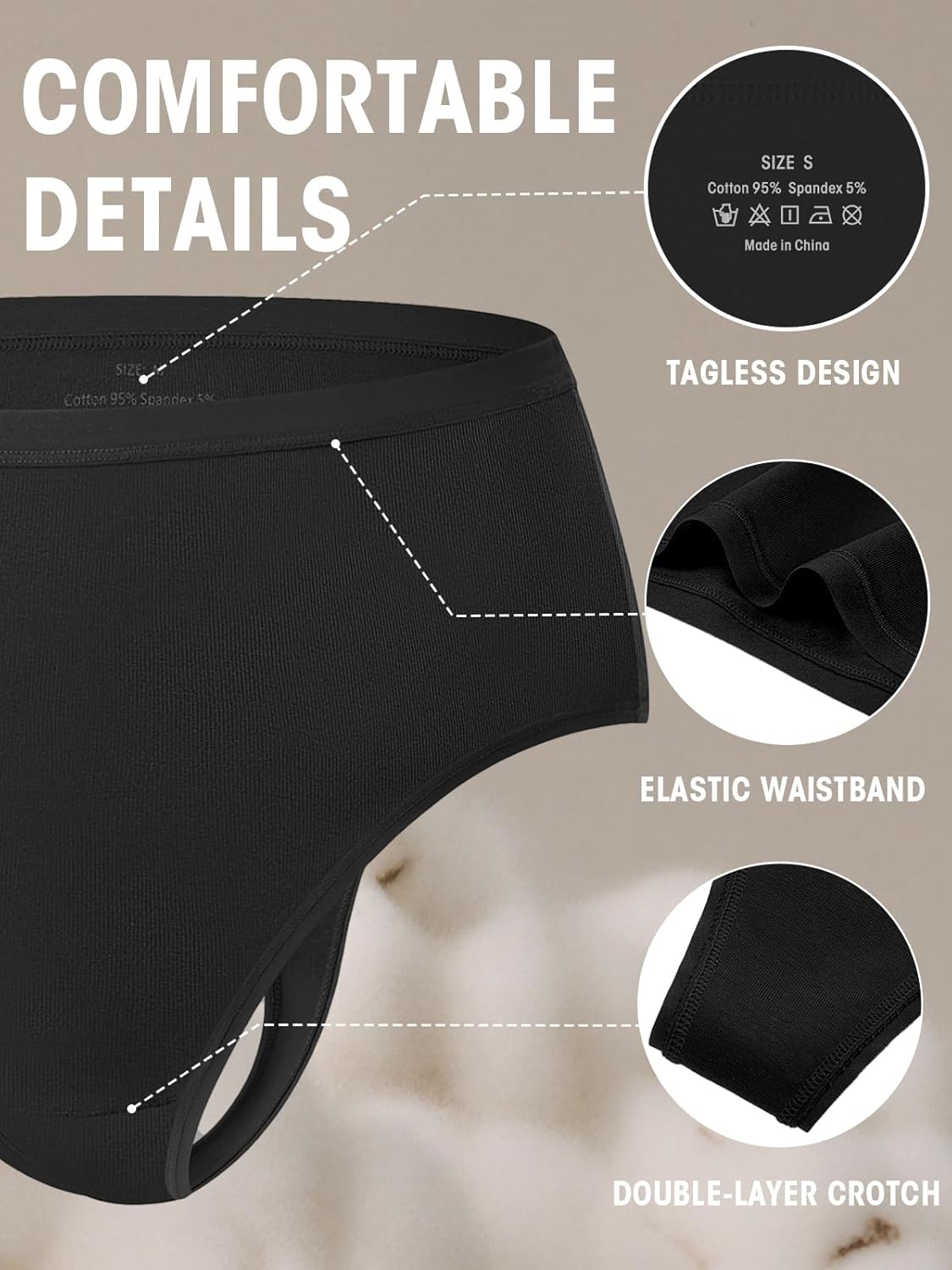 Seamless Underwear for Women Cotton Thongs High Waisted Soft Breathable No Show Panties Invisible Stretch 6 Pack - Image 5