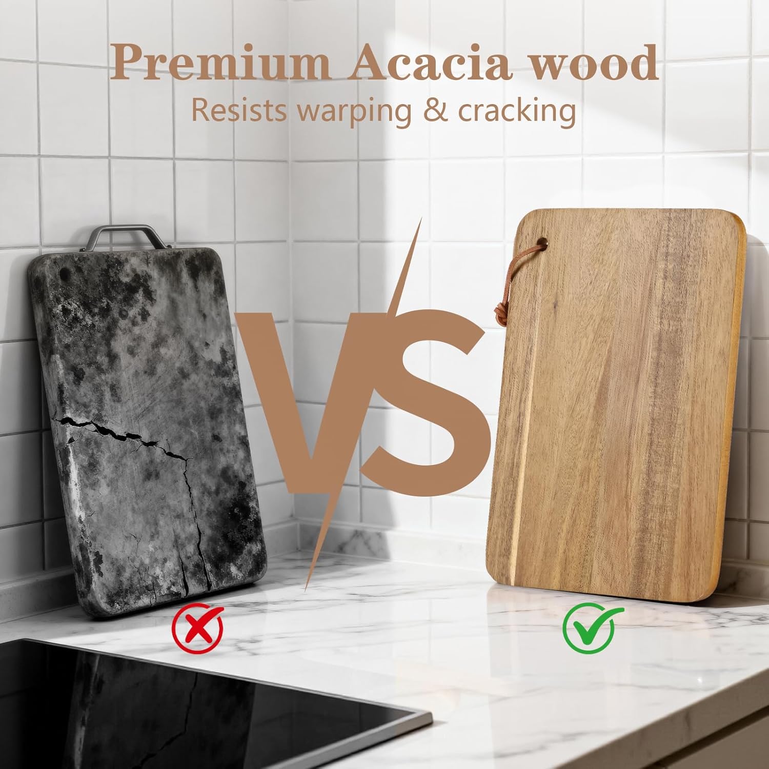 Acacia Wood Cutting Board Set of 3, Small Wooden Charcuterie Boards, 9.8x7.1x0.4 Inch Lightweight Chopping Boards with Hanging Rope for Kitchen Camping, Serving Boards for Fruit Cheese Sandwich Lemon