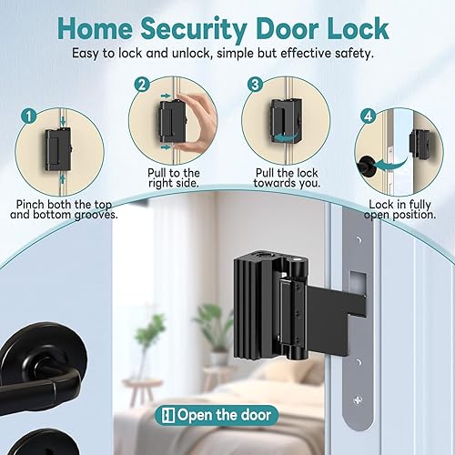 Miniatura 7 de Cerradura de refuerzo de puerta de seguridad portátil mejorada, pestillo de bloqueo abatible sin perforación, evita la entrada no autorizada, se