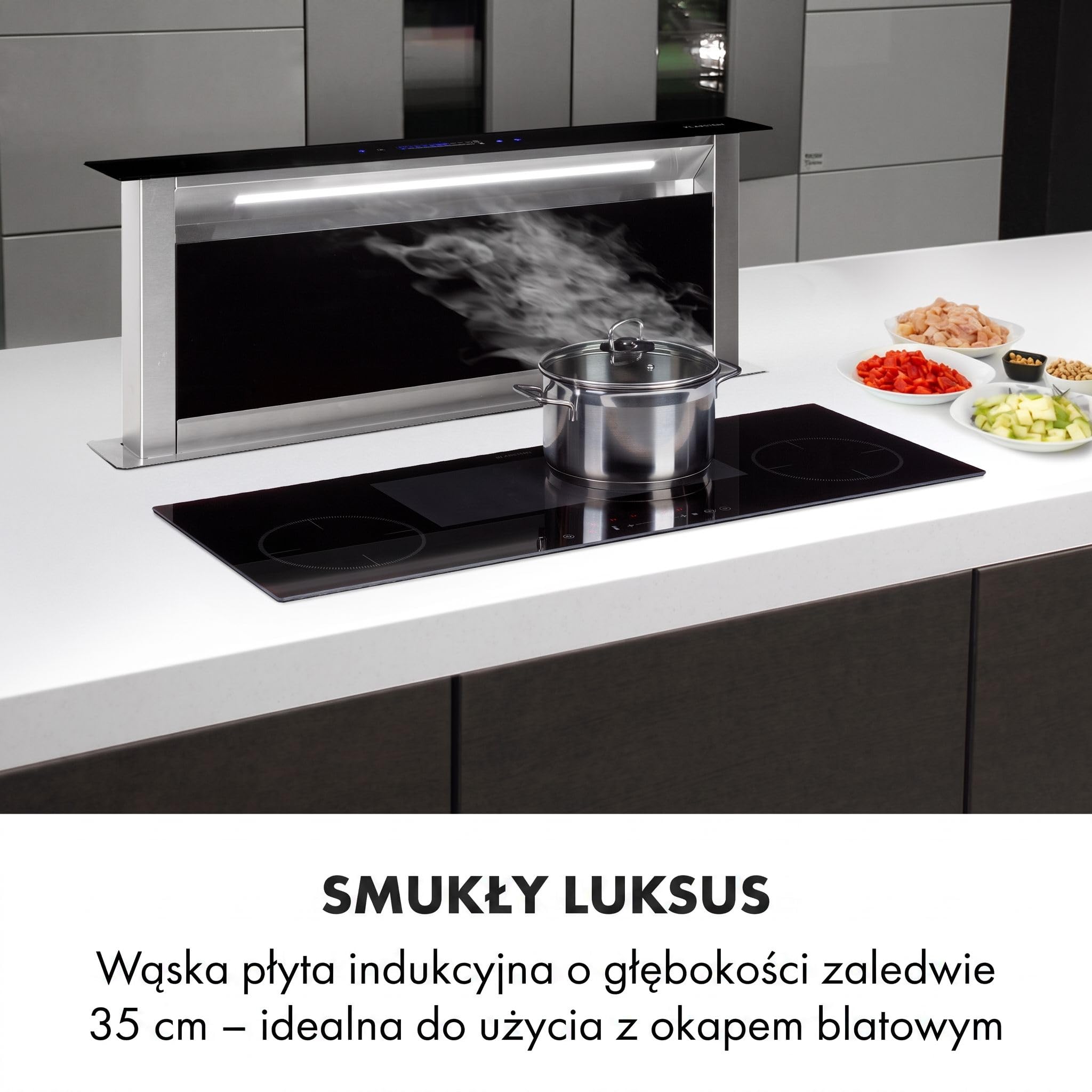 Klarstein Delicatessa Płyta Indukcyjna 90 cm - 4 strefy grzejne do Zabudowy, 7000 W ThermoBoost, Ceramika Szklana, Panel Dotykowy, Timer, Szybkie Nagrzewanie, Czarna