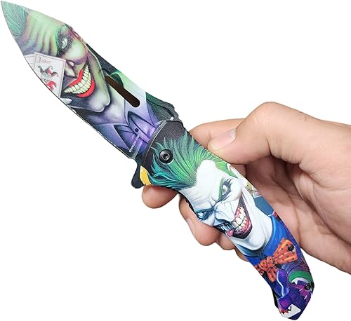Miniatura 2 de RAMBLADE 8 "Joker Print Handle Con Clip de Bolsillo Hoja de Acero Inoxidable TÁCTICO Caza Plegable Cuchillo de Bolsillo de Hoja Abierta Regalo