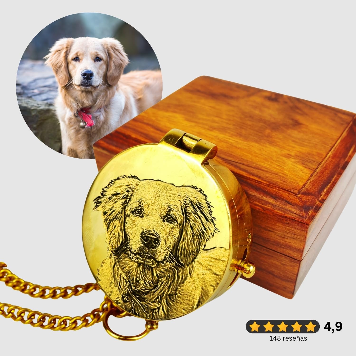 Brújula Personalizada con Foto y Texto en la Tapa - Brujula de Latón Pulido, Opcional con Estuche de Piel o Caja de Madera