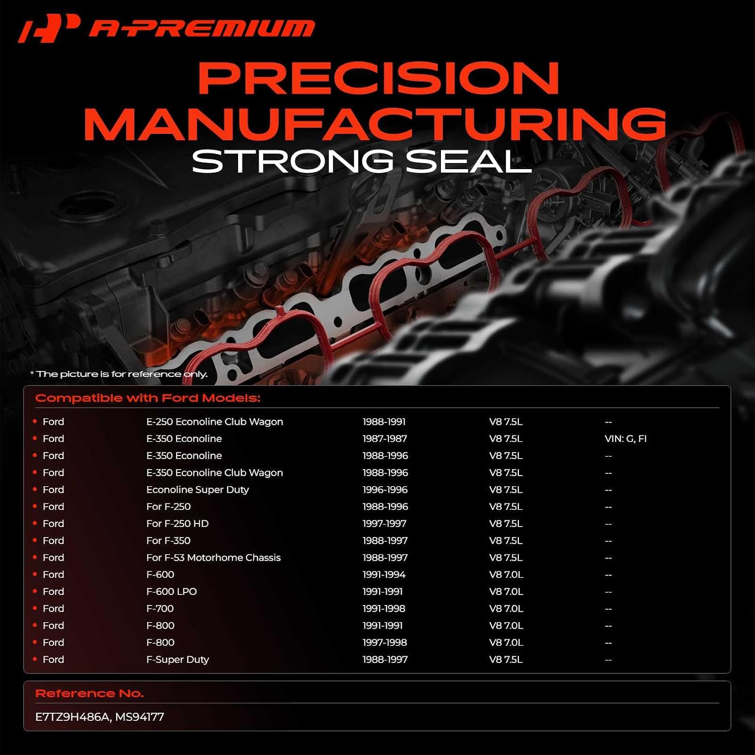 A-Premium Upper Fuel Injection Plenum Gasket Set Compatible with Ford F-250, F-250 HD, F-350, F-600, F-600 LPO, F700, F800, F-Super Duty, F-53 Motorhome Chassis, E-350 Econoline, Econoline Super Duty