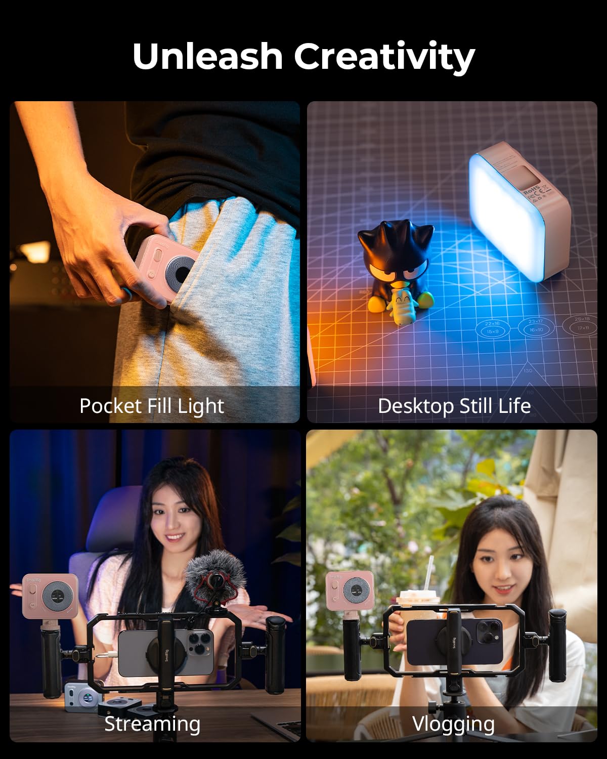 SMALLRIG Vibe P96 Pro LED-Videoleuchte, tragbare Kamera-Leuchte für Fotografie, Cold Shoe-Licht, CRI95+, 2500-6500K, 5 Effekte, Fülllicht-Zubehör für Content Creator, Streaming Rosa 4786
