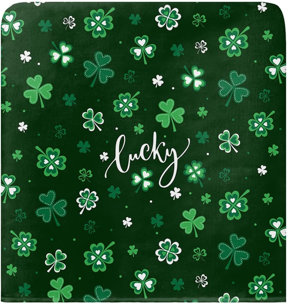 DecorLovee St. Patrick's Day Chair Back Cover, Dining Chair Protector Covers, Lucky Clover Green Saint Patrick's Day Chair Covers Removable Chair Slipcovers for Weeding Banquet Party 19"x18", 4 Pack