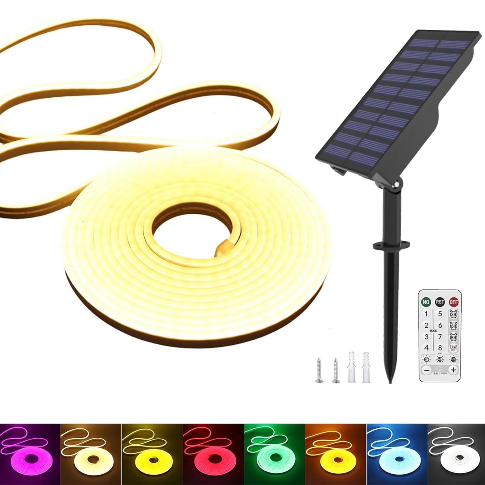 KISUFU Solar Energy Neon LED Ribbon, 24V Neon LED Strip Light IP65 Waterproof Silicone with 1.5w Solar Rechargeable Wall Mount USB Controller for Garden, Outdoor Yard Party Decoration