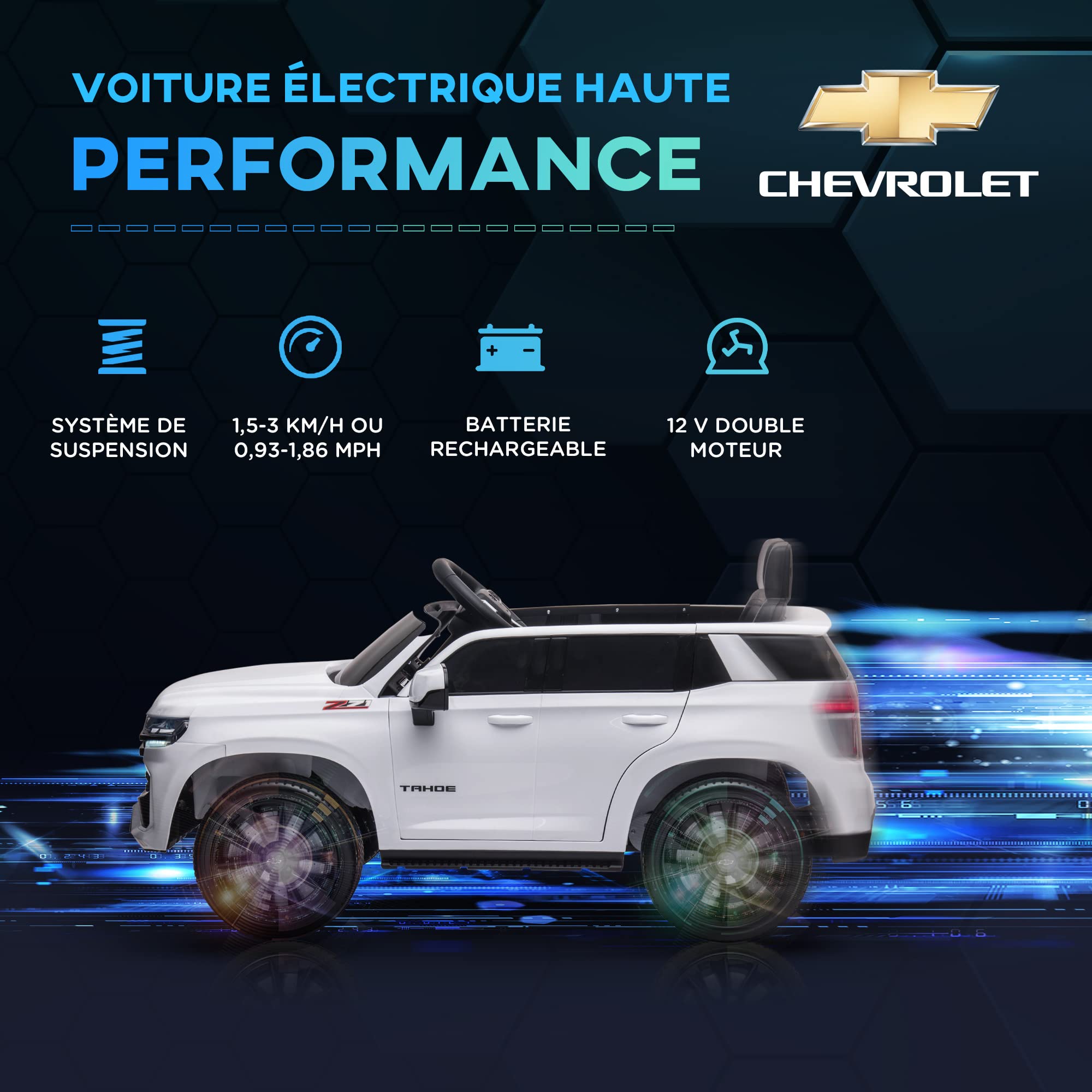 HOMCOM Auto veicolo elettrico bambino 12 V - telecomando genitore incluso - V. Max. 3 Km/h - Effetti sonori, Luminoso Bianco