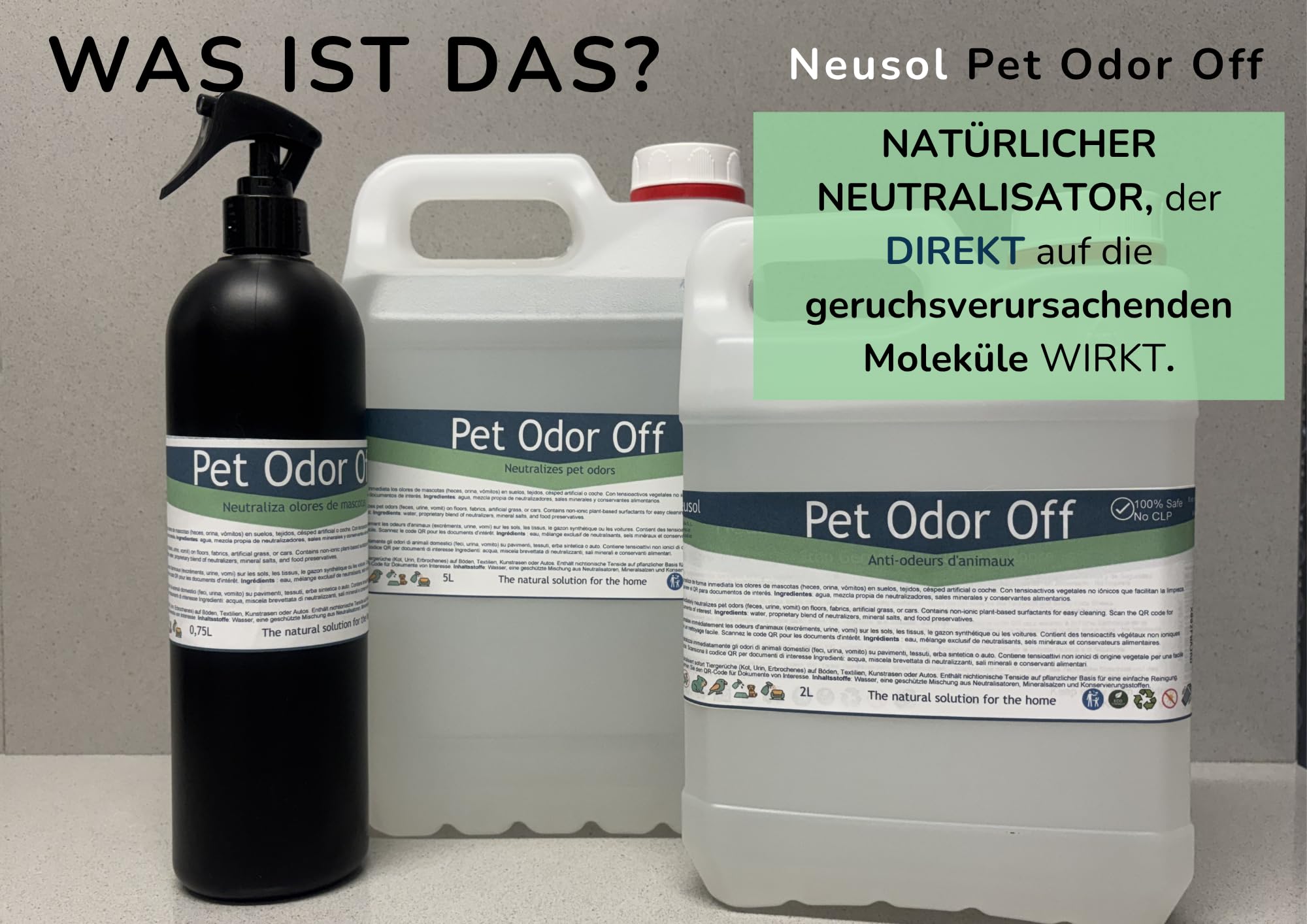 Pet Odor Off - Natürlicher Neutralisator | Beseitigt Tiergerüche: Urin, Erbrochenes Erbrochenes, Exkremente usw. auf Böden, Wänden, Textilien, Rasen etc. | Sichere Formel ohne CLP und