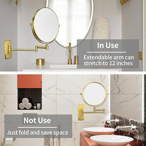 Miniatura 7 de Nicesail Espejo de maquillaje de montaje en pared, espejo de aumento 1X5X de doble cara, espejo ampliable para afeitado y giro de baño, acabado de