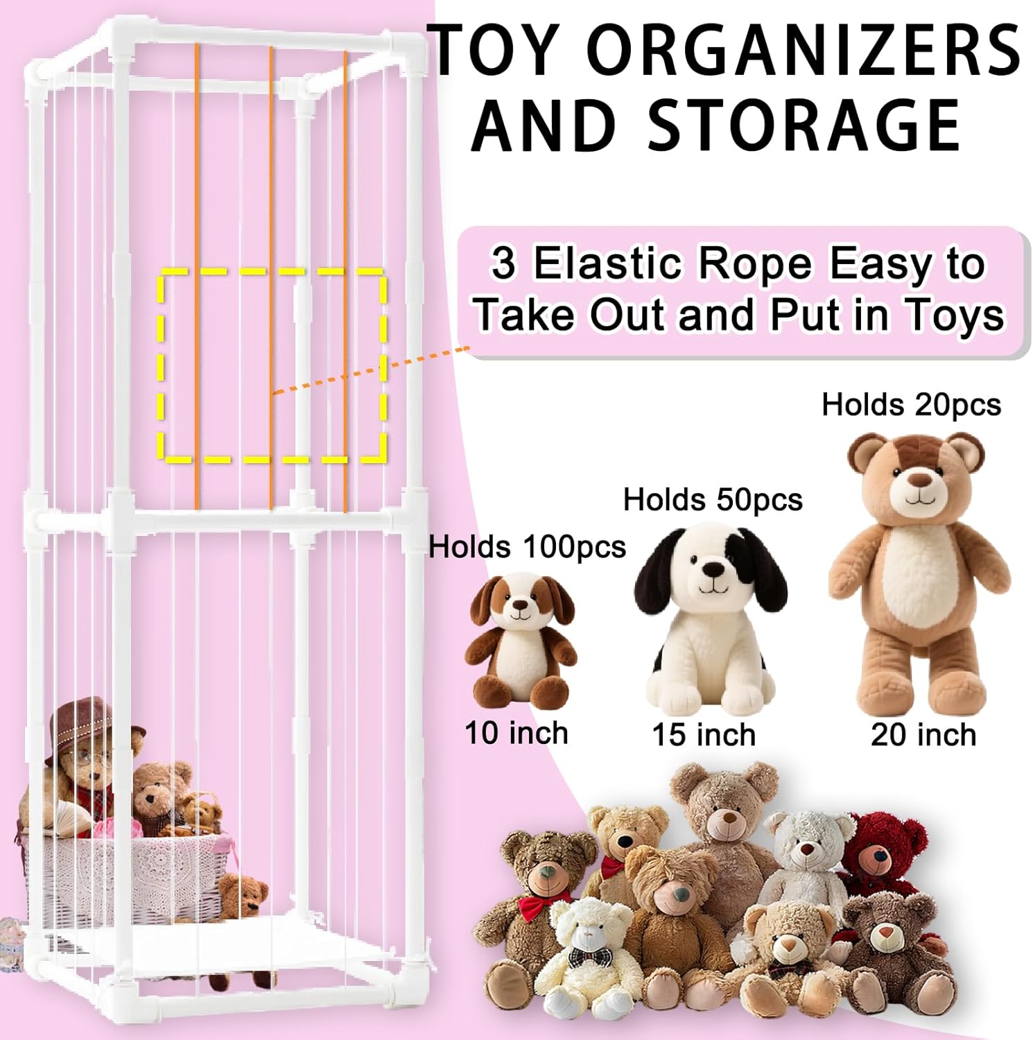 Large Stuffed Animal Storage Zoo Cage Holder, Upgradation PVC Stuffed Animal Storage Organizer, Space Saving Plush Toys Zoo Holder, for Kidroom Playroom, White - Image 6