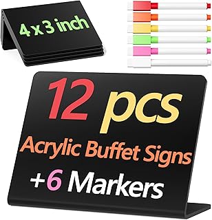 12 Pack Acrylic Mini Chalkboard Signs for Party Buffet, 4"x3" Food Labels for Events Birthday Wedding Graduation, Small Table Signs Food Cards Name Tags