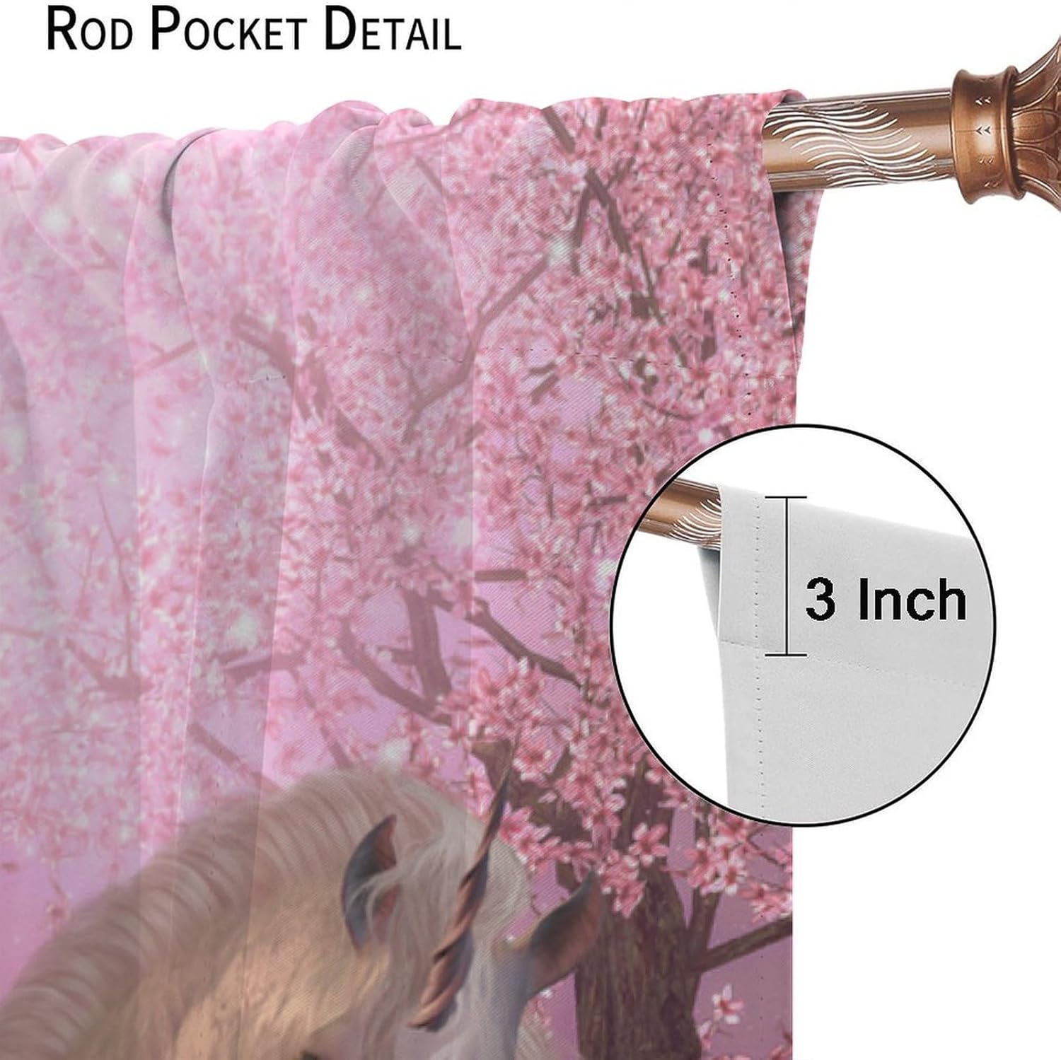 Horse Girls Curtains, Dreamy Unicorn Cherry Blossom Plant Glowworm Thermal Insulated Drapes for Girls Teens Woman Bedroom Living Room Kitchen Window Treatments 42x45 Inch