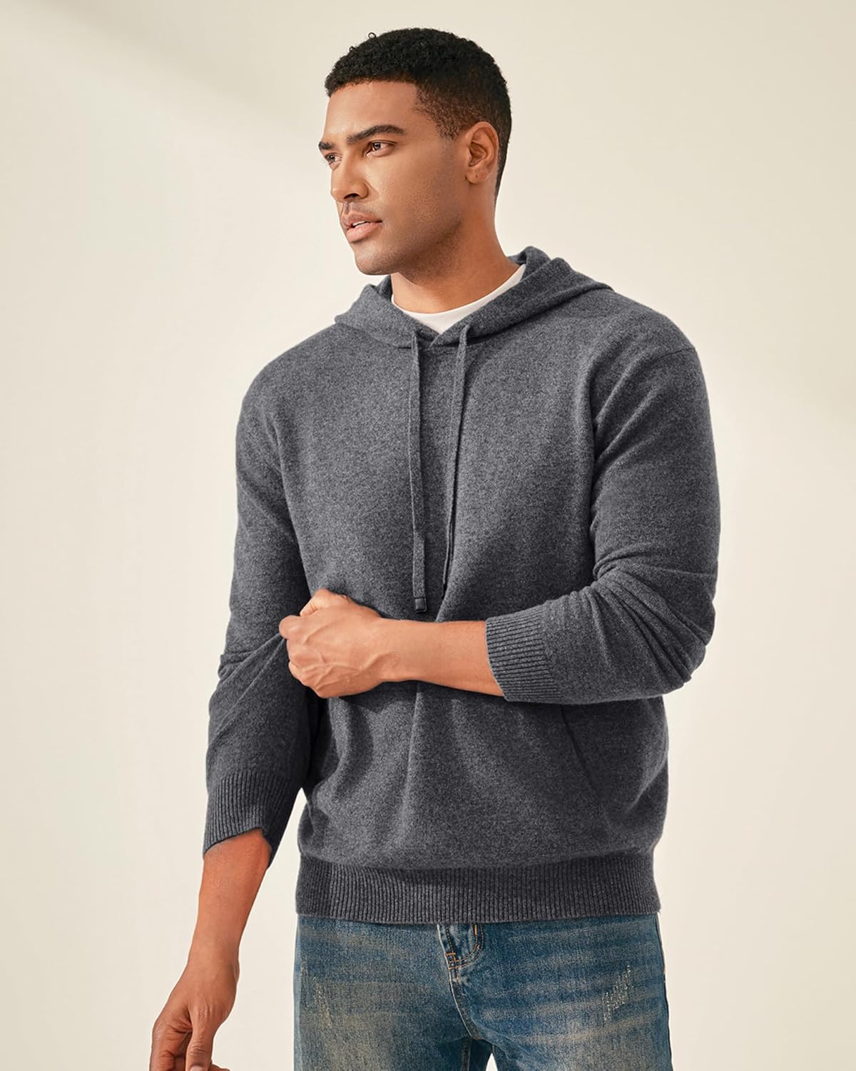 KVSS Men's 100% Pure Cashmere Sweater, Pullover Cashmere Hoodie for Mens with Pocket and Hat | Luxury from Inner Mongolia - Image 2